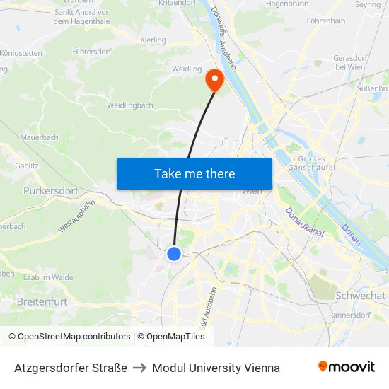 Atzgersdorfer Straße to Modul University Vienna map