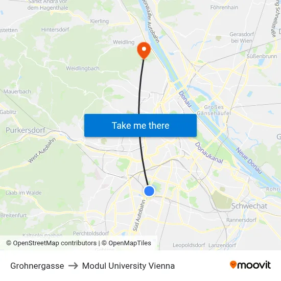 Grohnergasse to Modul University Vienna map