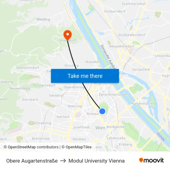 Obere Augartenstraße to Modul University Vienna map
