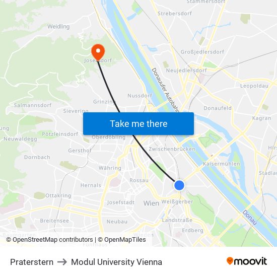 Praterstern to Modul University Vienna map