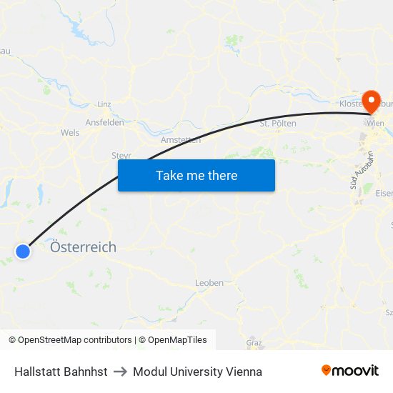 Hallstatt Bahnhst to Modul University Vienna map