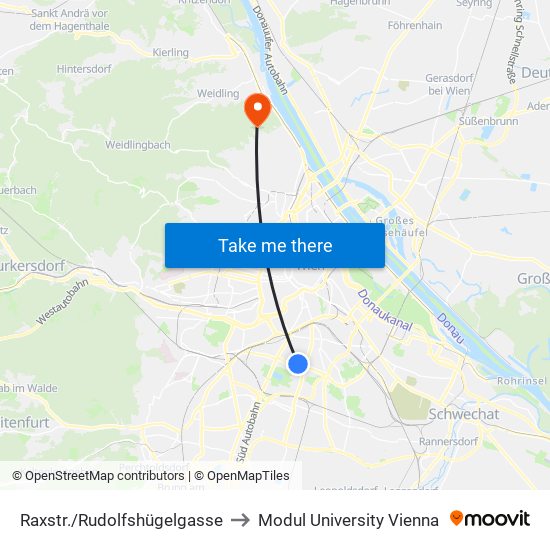 Raxstr./Rudolfshügelgasse to Modul University Vienna map