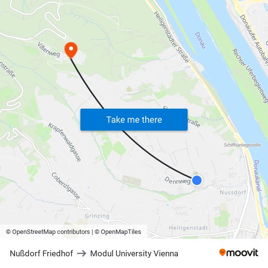 Nußdorf Friedhof to Modul University Vienna map