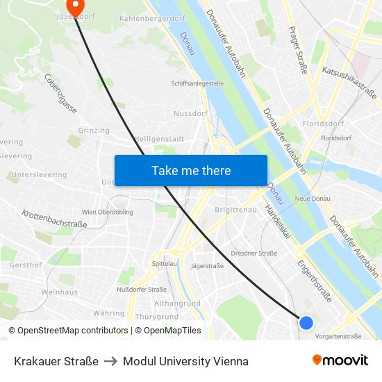 Krakauer Straße to Modul University Vienna map