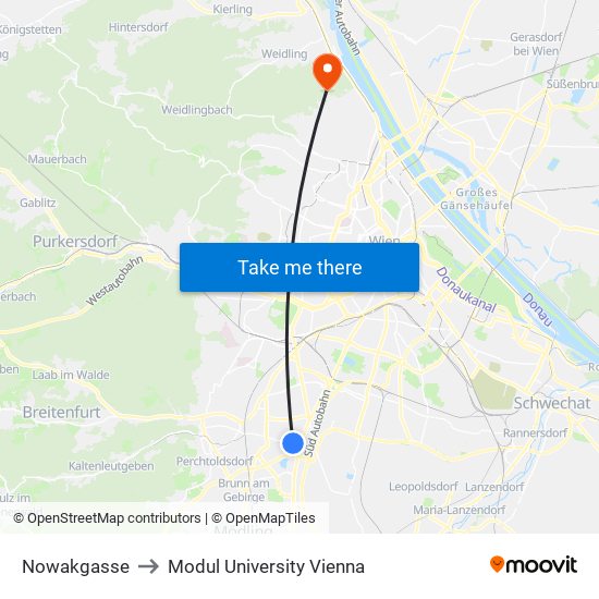 Nowakgasse to Modul University Vienna map