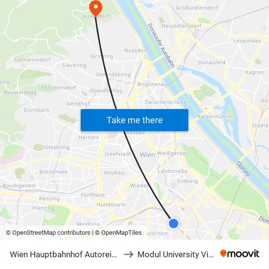 Wien Hauptbahnhof Autoreisezug to Modul University Vienna map