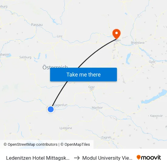 Ledenitzen Hotel Mittagskogel to Modul University Vienna map