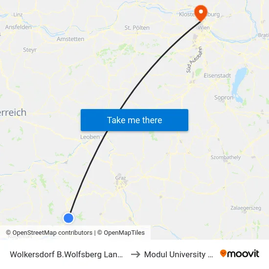 Wolkersdorf B.Wolfsberg Landesstraße to Modul University Vienna map