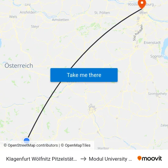 Klagenfurt Wölfnitz Pitzelstätten Hbla to Modul University Vienna map