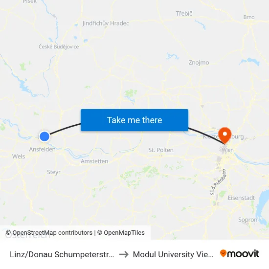 Linz/Donau Schumpeterstraße to Modul University Vienna map
