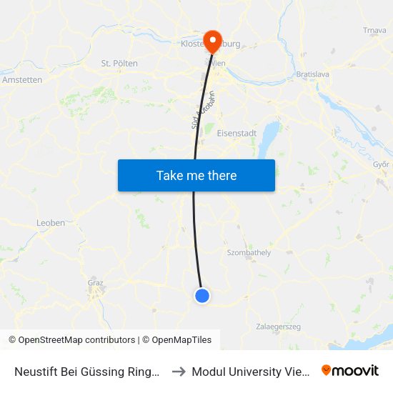 Neustift Bei Güssing Ringweg to Modul University Vienna map