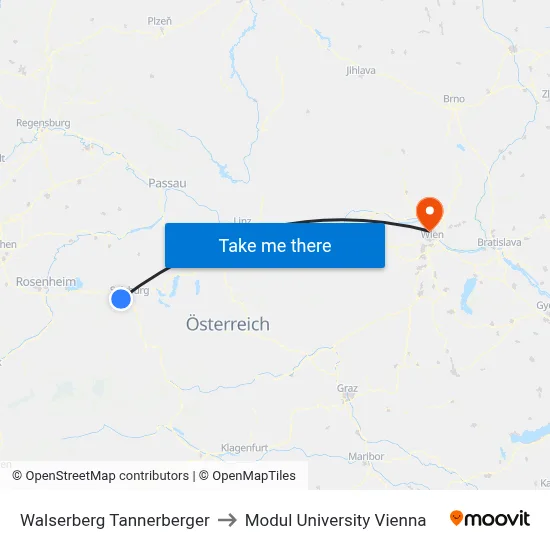 Walserberg Tannerberger to Modul University Vienna map