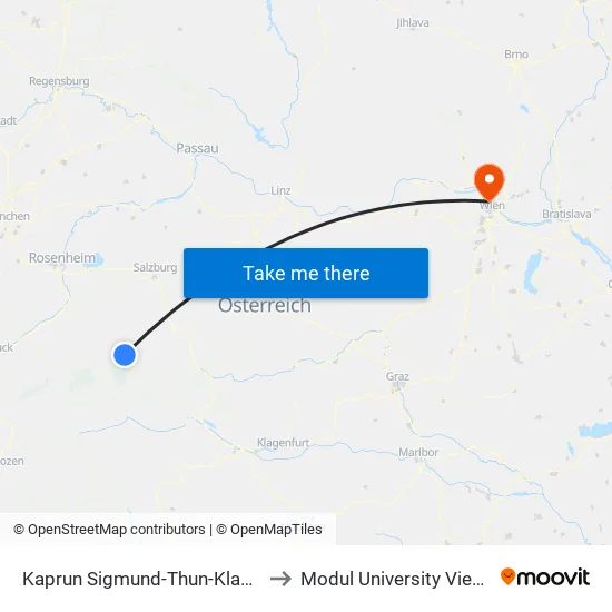 Kaprun Sigmund-Thun-Klamm to Modul University Vienna map