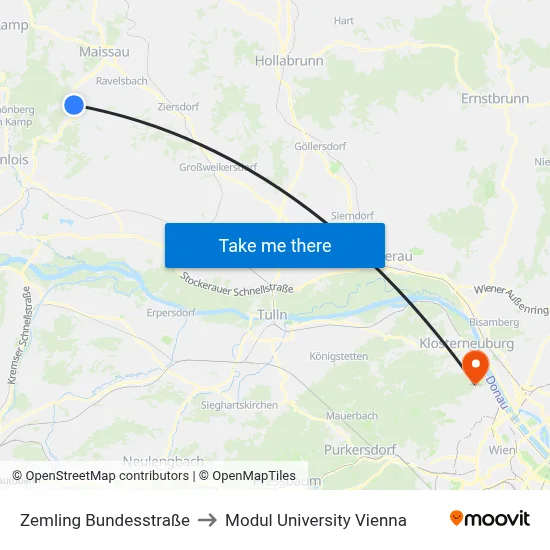 Zemling Bundesstraße to Modul University Vienna map