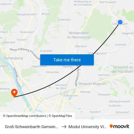 Groß-Schweinbarth Gemeindeamt to Modul University Vienna map