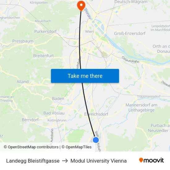 Landegg Bleistiftgasse to Modul University Vienna map