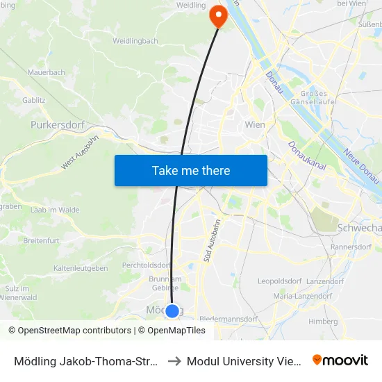 Mödling Jakob-Thoma-Straße to Modul University Vienna map