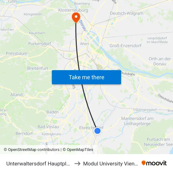 Unterwaltersdorf Hauptplatz to Modul University Vienna map