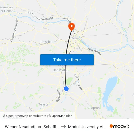 Wiener Neustadt am Schafflerhof to Modul University Vienna map