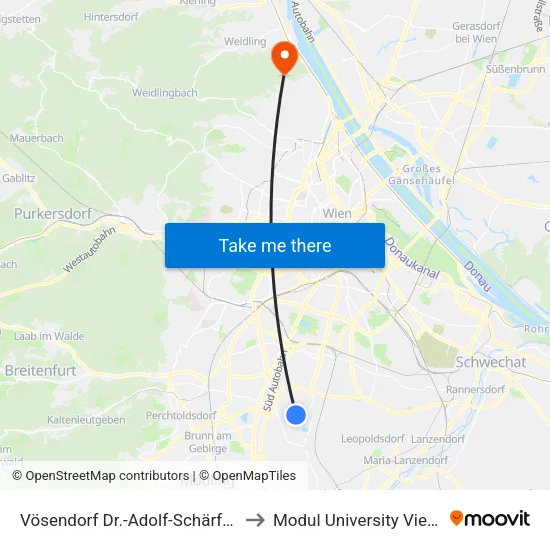 Vösendorf Dr.-Adolf-Schärf-Hof to Modul University Vienna map