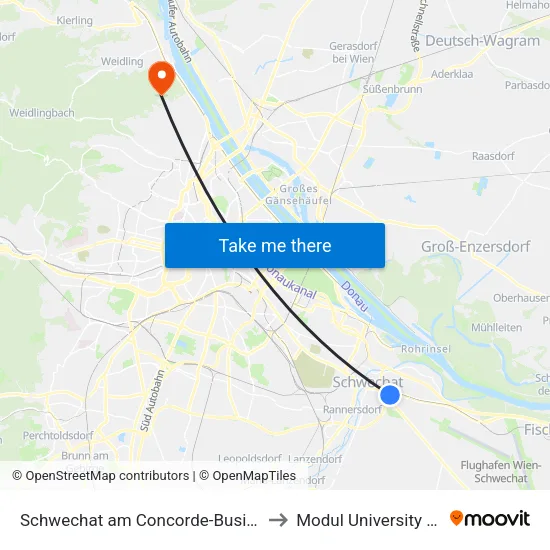 Schwechat am Concorde-Business-Park to Modul University Vienna map