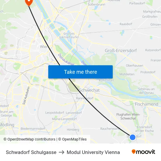 Schwadorf Schulgasse to Modul University Vienna map