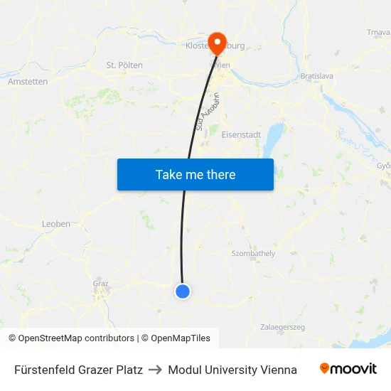 Fürstenfeld Grazer Platz to Modul University Vienna map