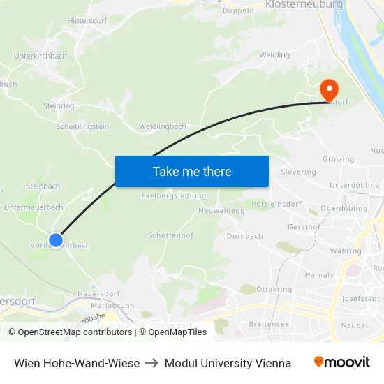 Wien Hohe-Wand-Wiese to Modul University Vienna map