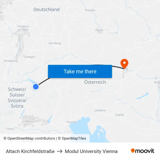 Altach Kirchfeldstraße to Modul University Vienna map