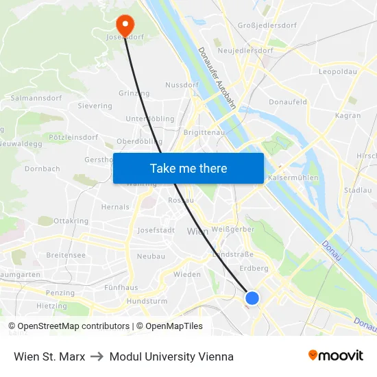 Wien St. Marx to Modul University Vienna map