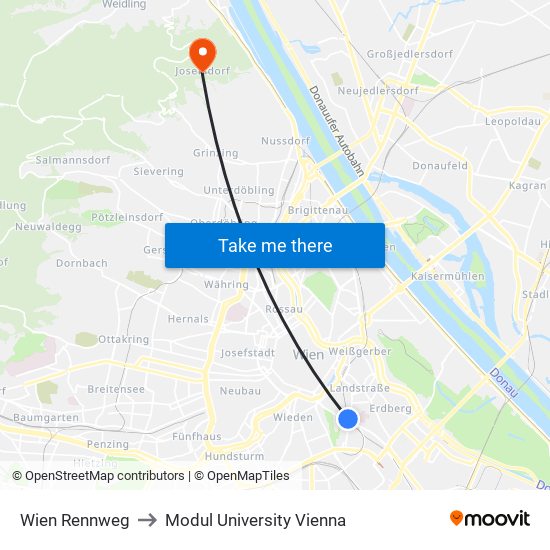 Wien Rennweg to Modul University Vienna map