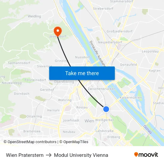 Wien Praterstern to Modul University Vienna map