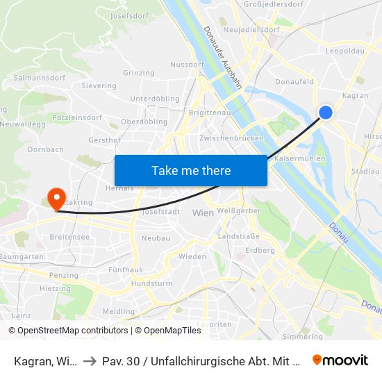 Kagran, Wien to Pav. 30 / Unfallchirurgische Abt. Mit Amb. map