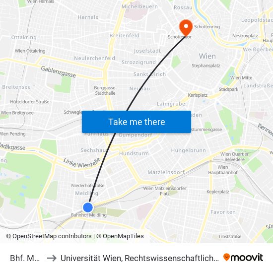 Bhf. Meidling to Universität Wien, Rechtswissenschaftliche Fakultät (Juridicum) map