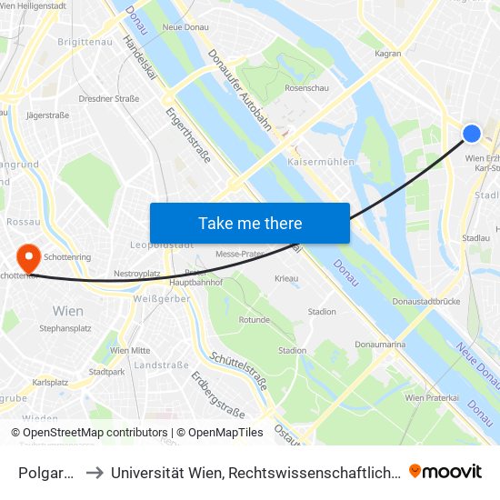 Polgarstraße to Universität Wien, Rechtswissenschaftliche Fakultät (Juridicum) map