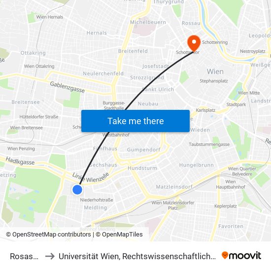 Rosasgasse to Universität Wien, Rechtswissenschaftliche Fakultät (Juridicum) map
