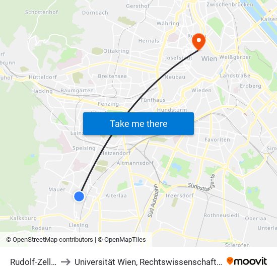 Rudolf-Zeller-Gasse to Universität Wien, Rechtswissenschaftliche Fakultät (Juridicum) map