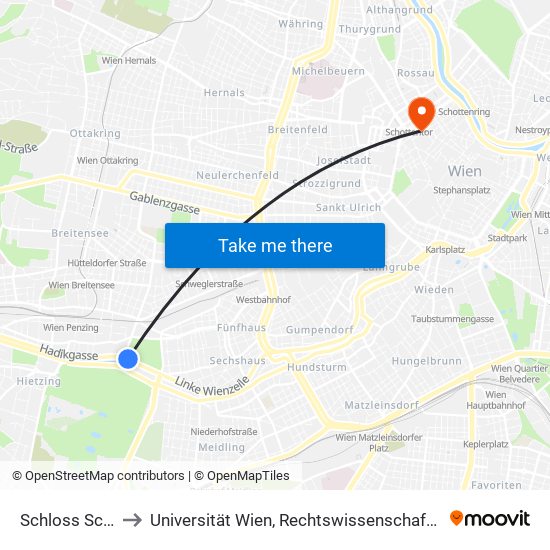 Schloss Schönbrunn to Universität Wien, Rechtswissenschaftliche Fakultät (Juridicum) map