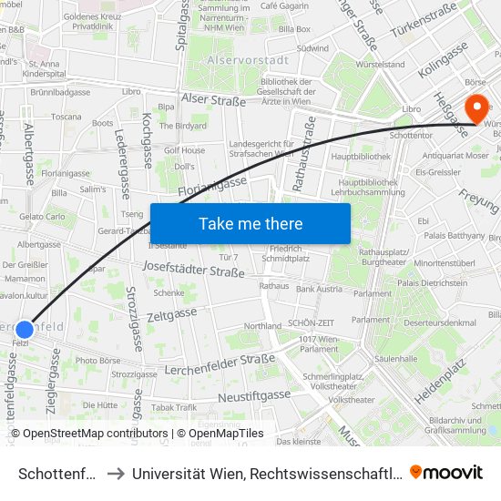 Schottenfeldgasse to Universität Wien, Rechtswissenschaftliche Fakultät (Juridicum) map