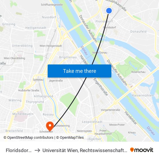 Floridsdorfer Markt to Universität Wien, Rechtswissenschaftliche Fakultät (Juridicum) map