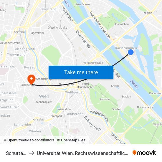 Schüttauplatz to Universität Wien, Rechtswissenschaftliche Fakultät (Juridicum) map