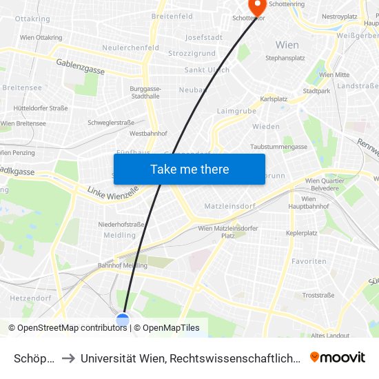 Schöpfwerk to Universität Wien, Rechtswissenschaftliche Fakultät (Juridicum) map