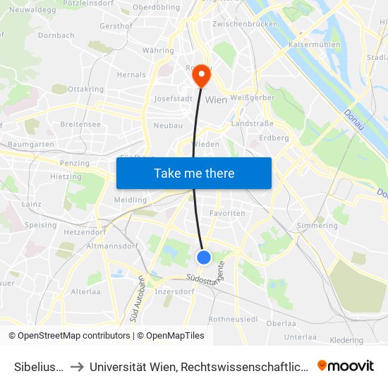 Sibeliusstraße to Universität Wien, Rechtswissenschaftliche Fakultät (Juridicum) map