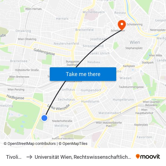 Tivoligasse to Universität Wien, Rechtswissenschaftliche Fakultät (Juridicum) map