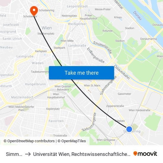 Simmering to Universität Wien, Rechtswissenschaftliche Fakultät (Juridicum) map