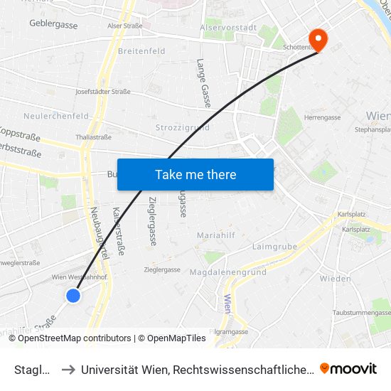 Staglgasse to Universität Wien, Rechtswissenschaftliche Fakultät (Juridicum) map