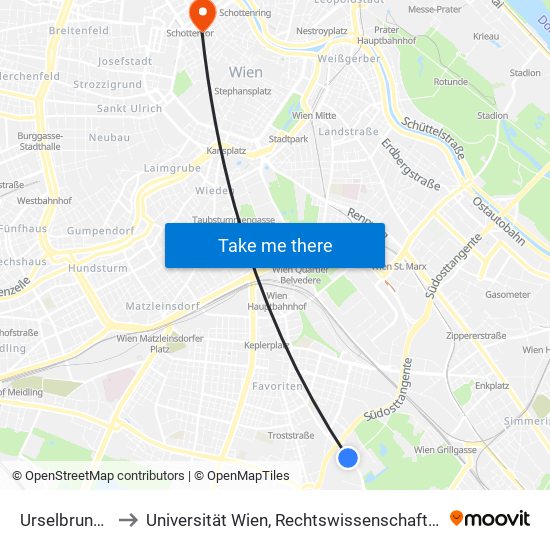 Urselbrunnengasse to Universität Wien, Rechtswissenschaftliche Fakultät (Juridicum) map