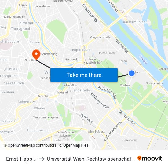 Ernst-Happel-Stadion to Universität Wien, Rechtswissenschaftliche Fakultät (Juridicum) map