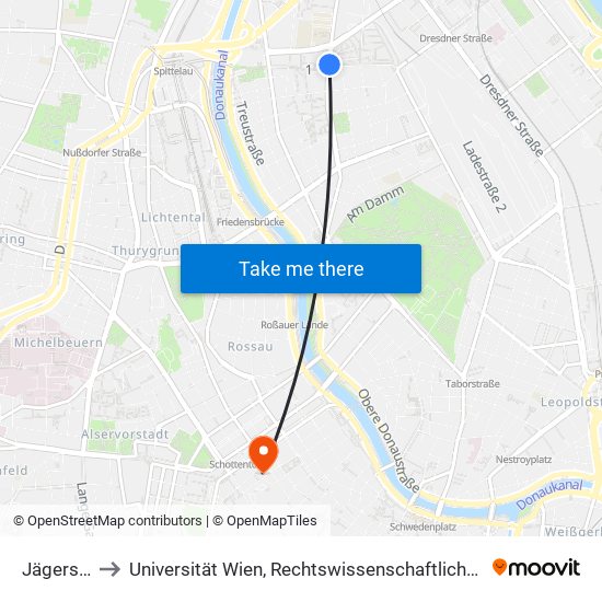 Jägerstraße to Universität Wien, Rechtswissenschaftliche Fakultät (Juridicum) map