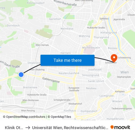Klinik Ottakring to Universität Wien, Rechtswissenschaftliche Fakultät (Juridicum) map